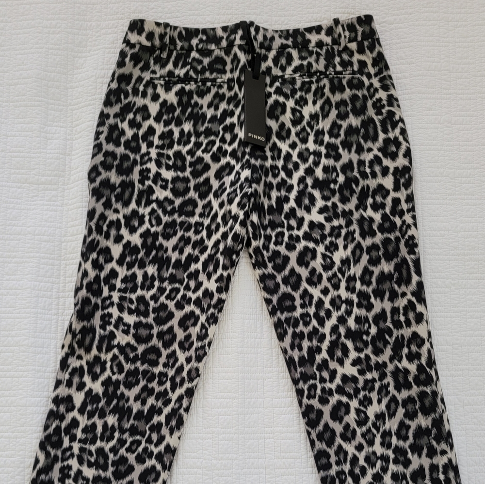 Pinko Women Black Leopard Print Pants - Picture 7 of 15